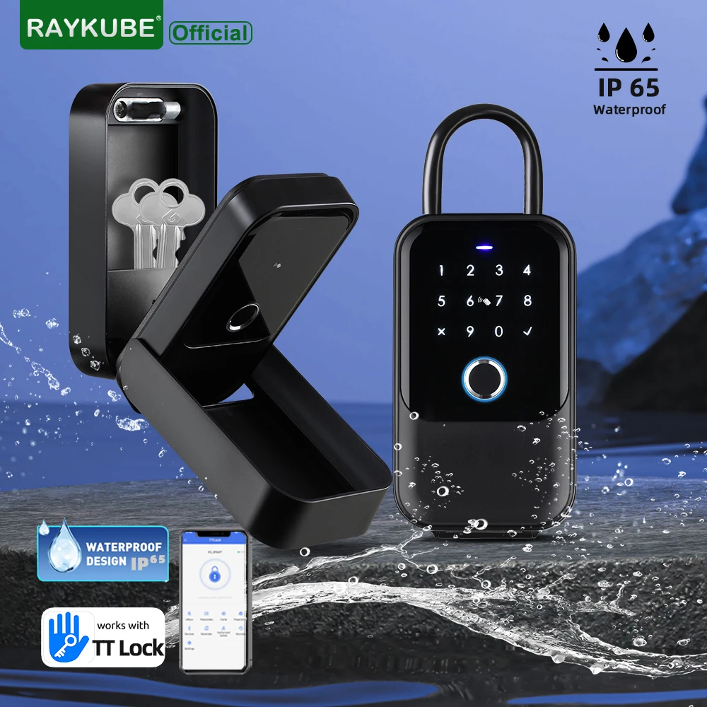 

RAYKUBE K5 IP65 Waterproof Wall-mounted/Hanging on TT Lock Smart Security Key box Password Fingerprint Key Lock Box With Cover