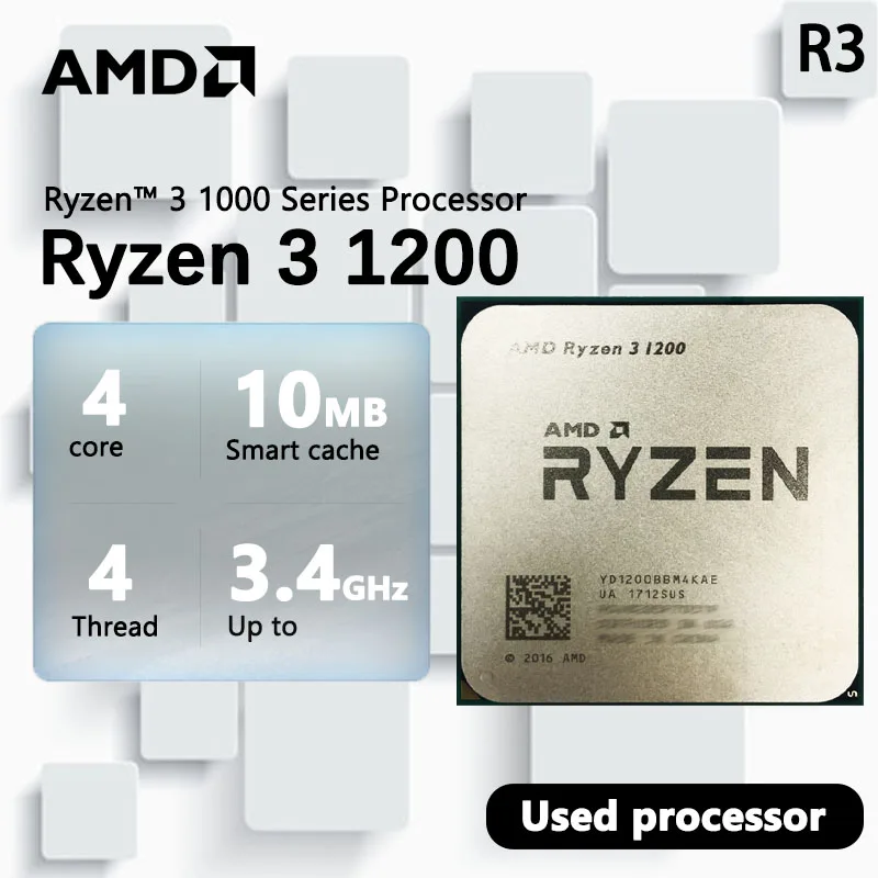 AMD Ryzen 3 1200 R3 1200 3.1 GHz Used Zen Gaming 0.014 micron Quad-Core Quad-Thread CPU  YD1200BBM4KAE Socket AM4