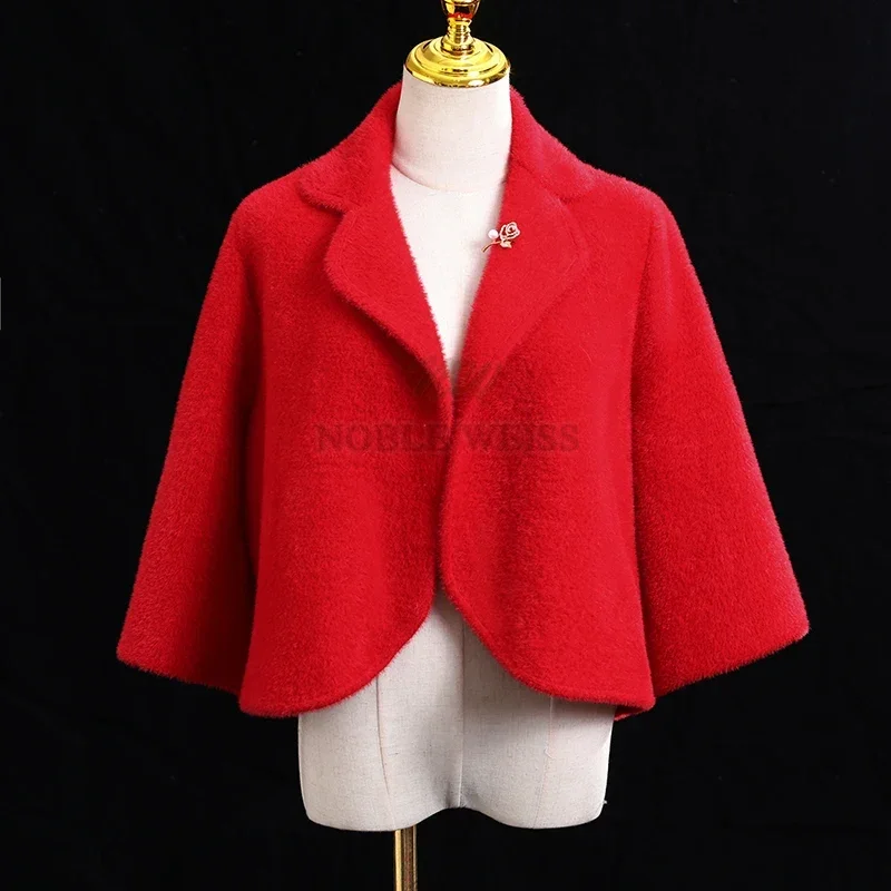 سترة زفاف شتوية دافئة من الفرو الصناعي سترة زفاف بوليرو ملفوفة موضة ثلاثة أرباع كم معطف الحفلات سيدة علوية مخصصة