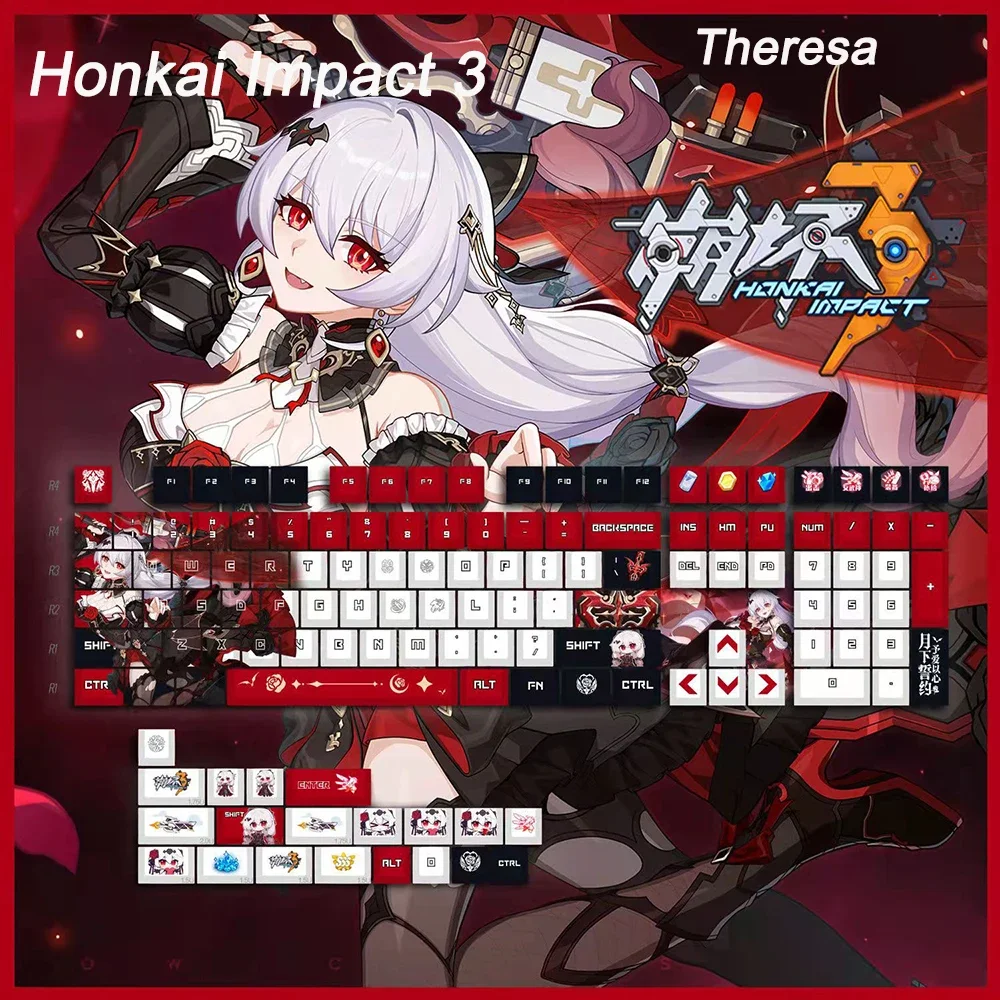 128 Tastenkappen für Genshin Impact und Honkai Impact 3, Cherry Anime Hu Tao Elysia PBT Cosplay Tastenkappen für MX-Schalter-Tastaturen – Detail 21