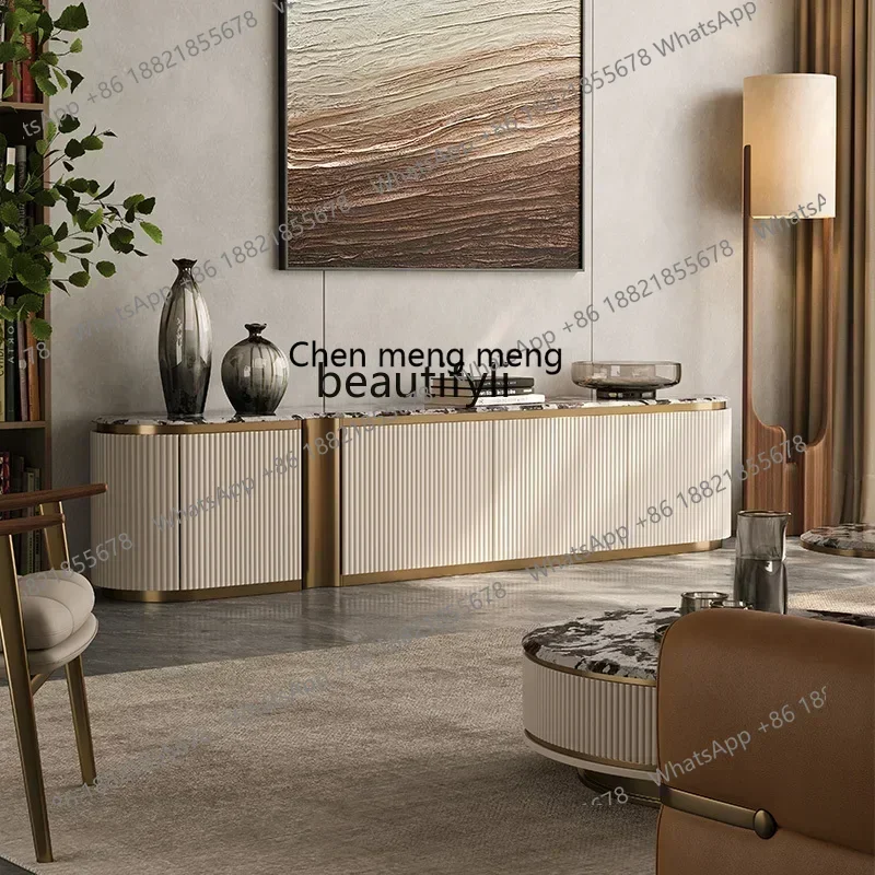 X High-end marble TV cabinet living room Italian minimalist solid wood supercrystalline stone floor cabinet