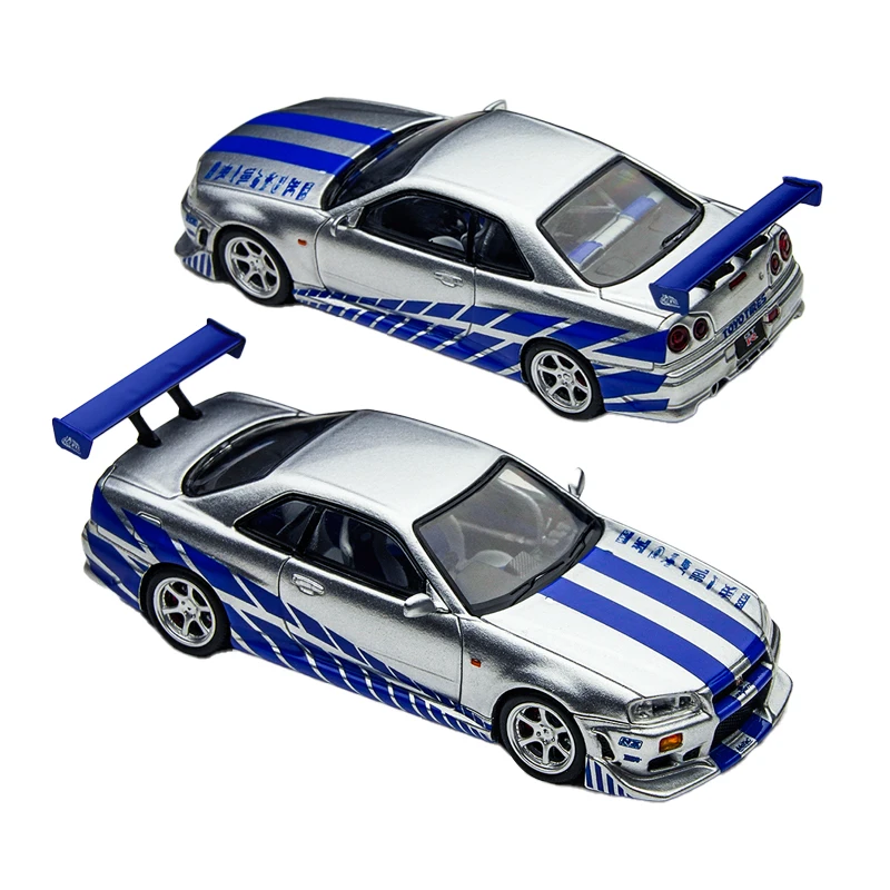 

Модель TM 1:64 Skyline GT-R R34 из окрашенного серебристо-синего сплава
