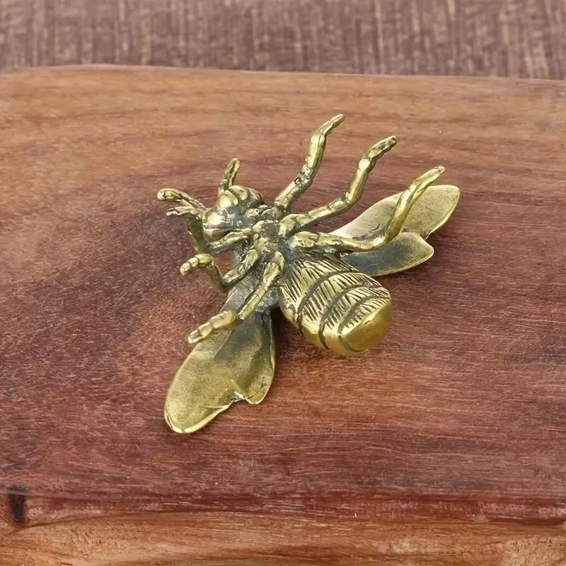 New 1pc Solid Brass Bee Statue Ornaments, Creative Antique TeaPot Statue Craft, Copperware Study Office Decor, Gifts Crafts
