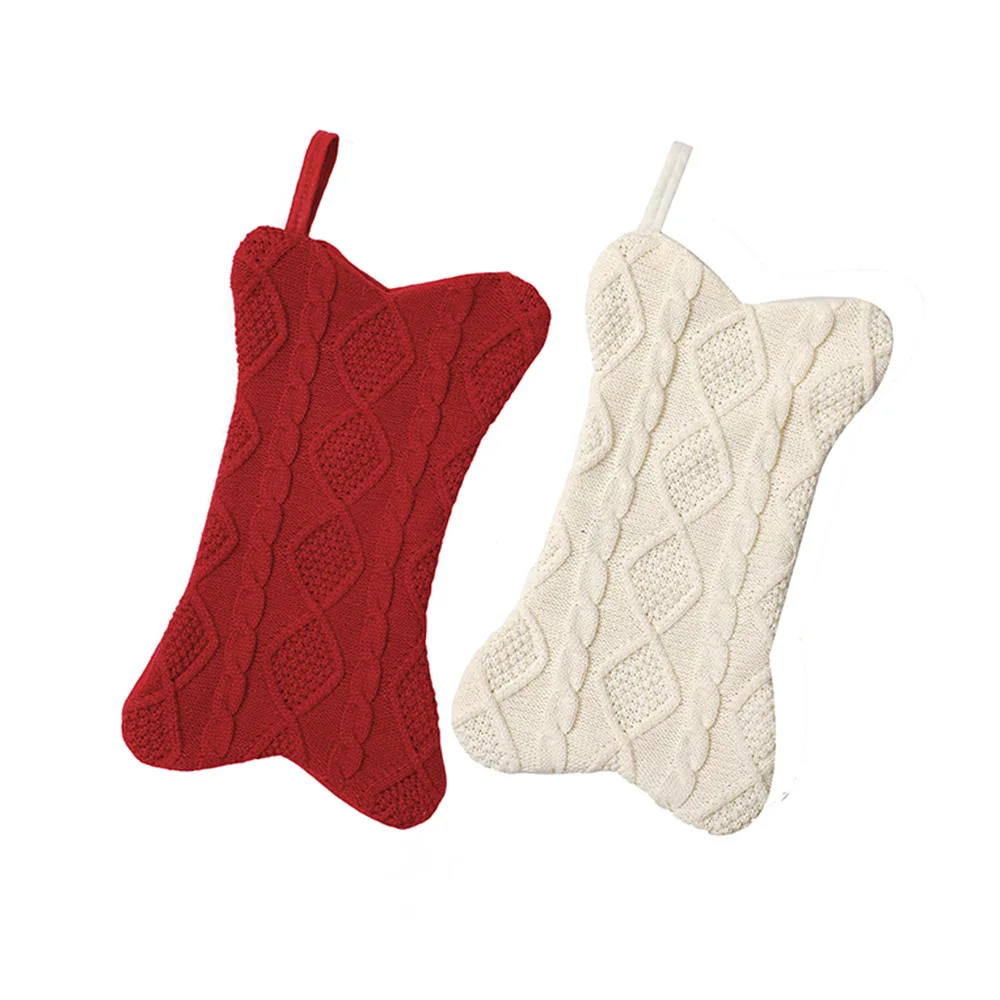 Cute Knit Christmas Stocking Bone Shape Dog Stocking Hanging Christmas Tree Decorat Gift Bag for Home Festive Holiday Decor 1PC - Image 6