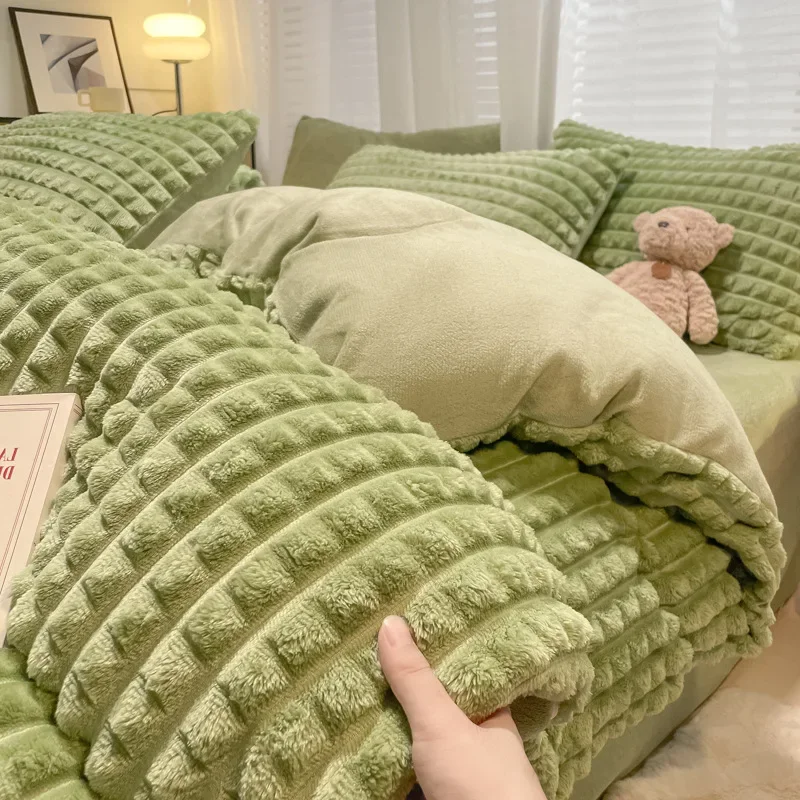 4Pcs Set Thickened Waffle Style Bedding Set Skin-friendly Fast Warm‑Up Bedroom Bedding Supplies Cold Protection Warmth Bed-linen