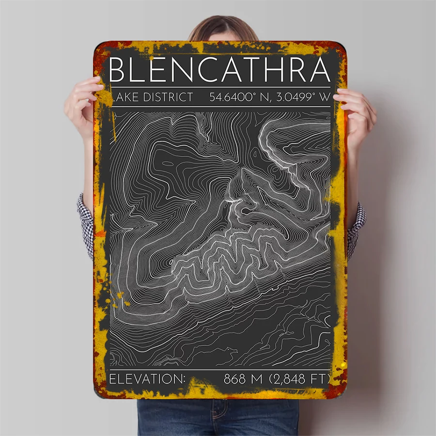 Blencathra Lake District Topographic Map Metal Wall Art Home Decor 868m Elevation Geographical Print