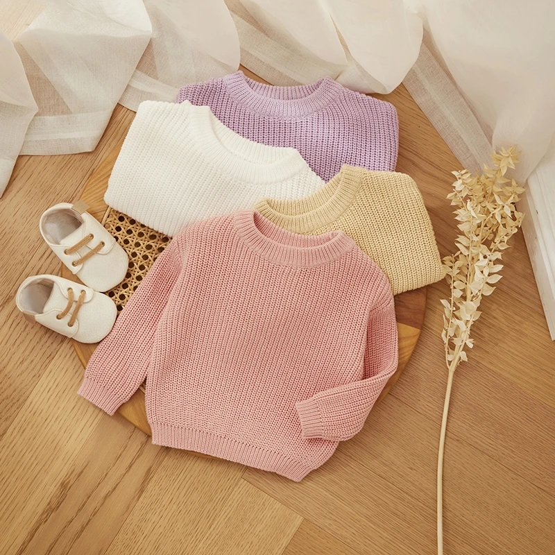 MISOWMNJOY Children Boy Girl Knit Sweater for Winter Kids Clothes Causal Solid Color Long Sleeve Pullover Tops Toddler Jumpers