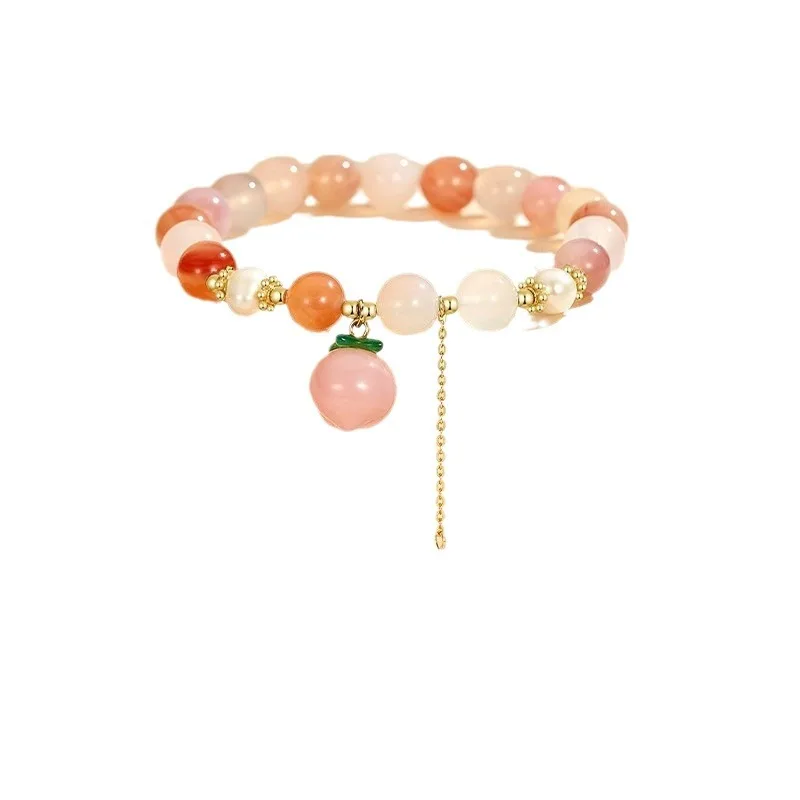 Peach Shaped Pearl Agate Bracelet 925 Sterling Silver Delicate Minimalist Bracelet for Girlfriend Valentine's Day Lucky Gifts
