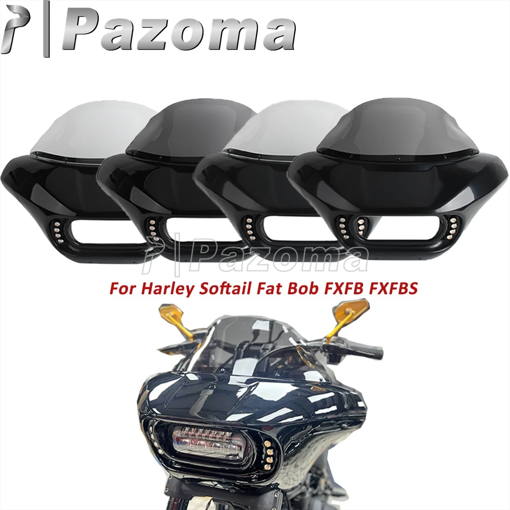 

Motorcycle Batwing Front Headlight Cowl Headlamp Fairing Mask For Harley Softail Fat Bob FXFB 114 FXFBS 2018-2024 With LED Light