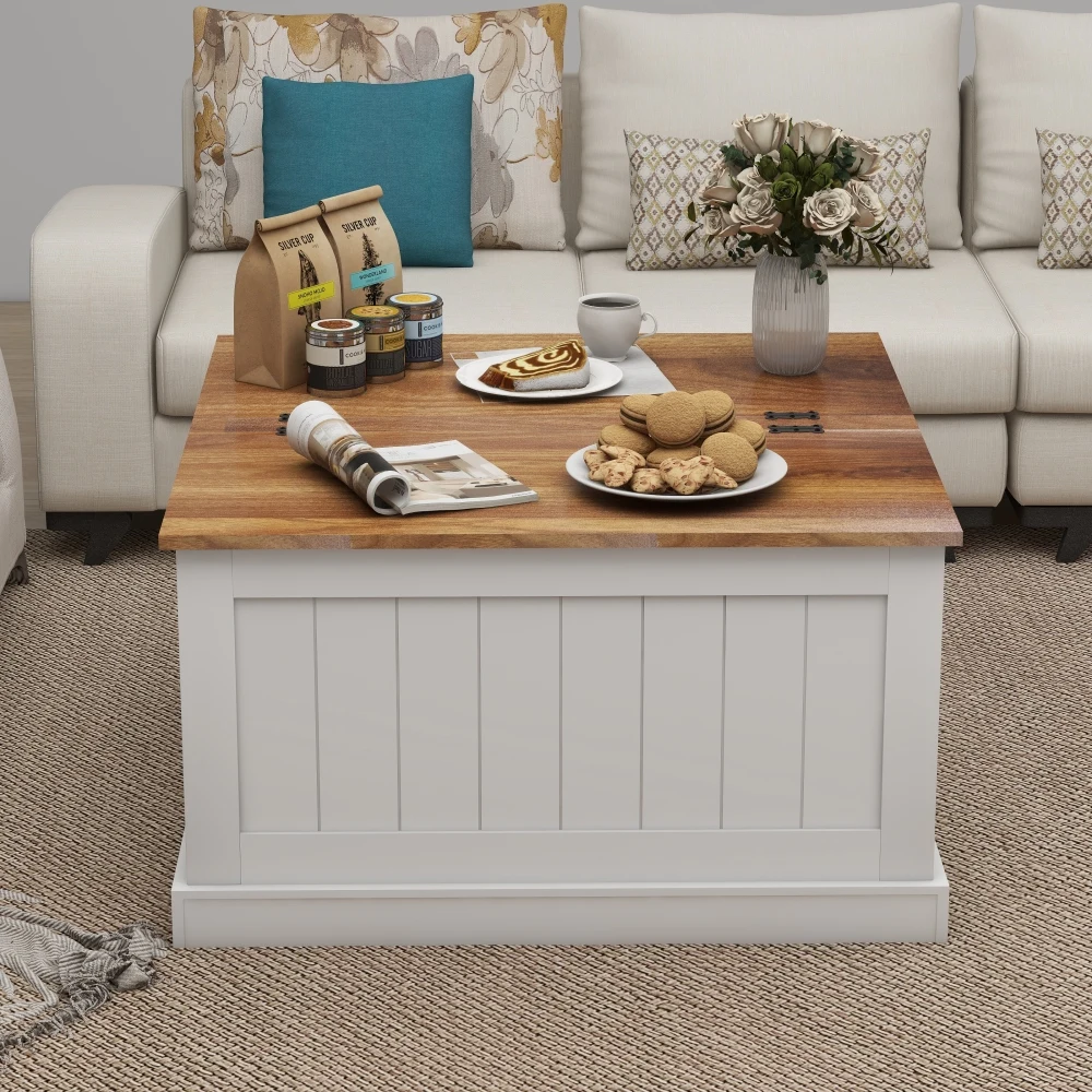 Coffee Table, Square Wood Center Table with Hinged Lift Top, Rustic Cocktail Table with Large Hidden Storage Compartment