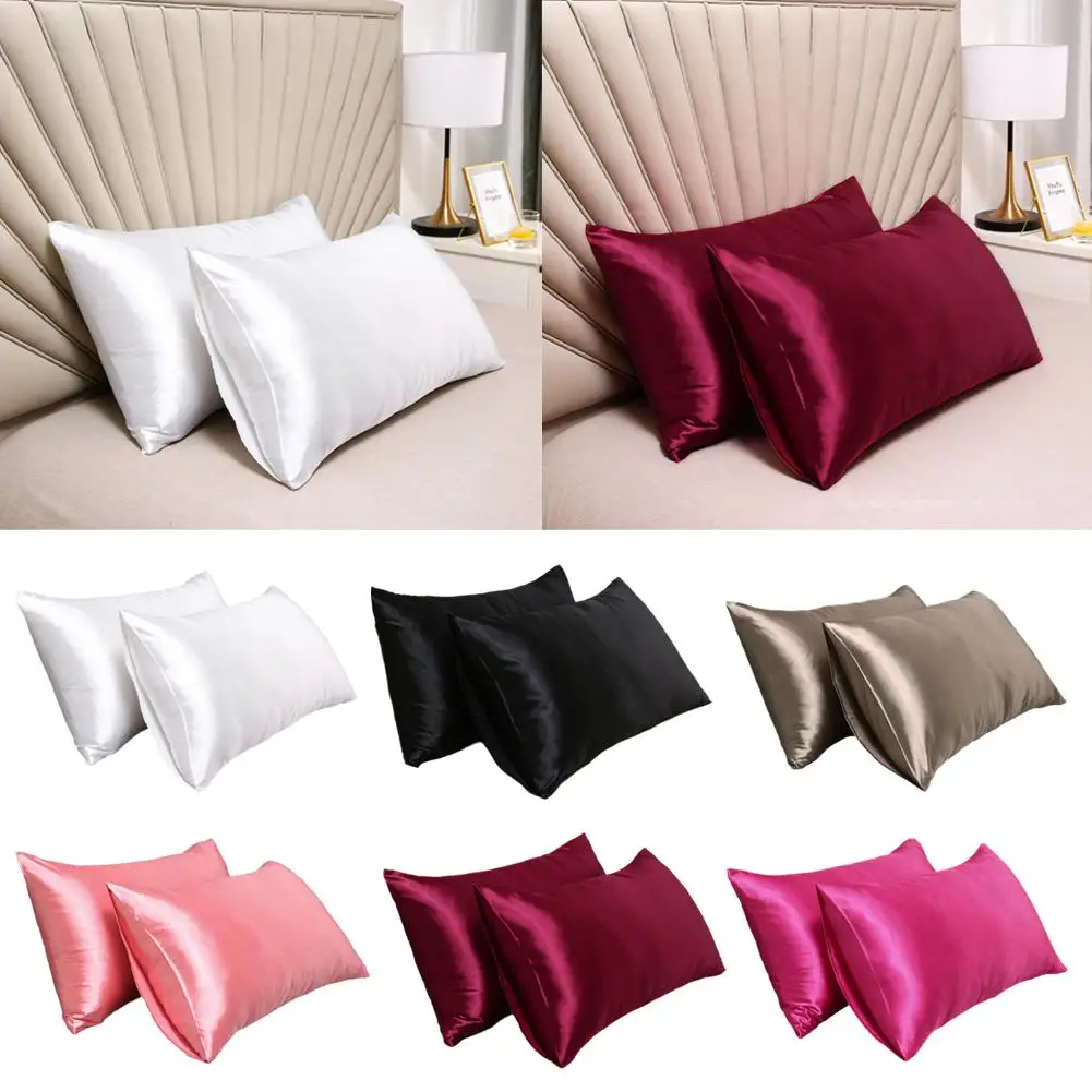 Solid Silk Pillow Slip Imitated Plain Home King Comfortable Bed Soft Queen Pillow Satin White Twin 100% S8e4