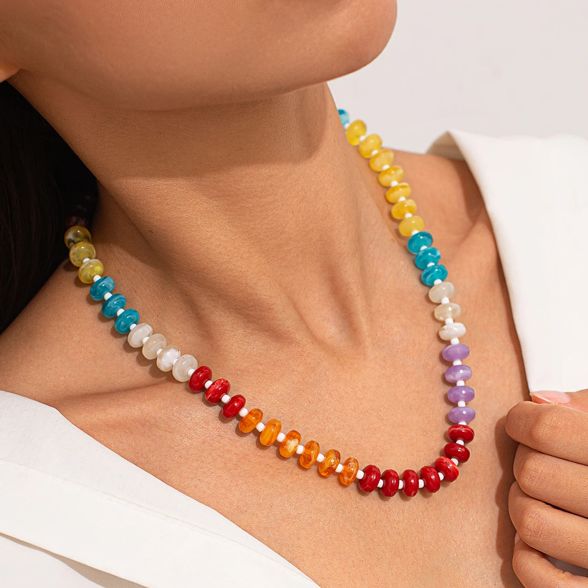 Lacteo Creative Mixed Color Acrylic Necklace for Women Romantic Adjustable Necklace Daily Party Birthday Jewelry Accessories New