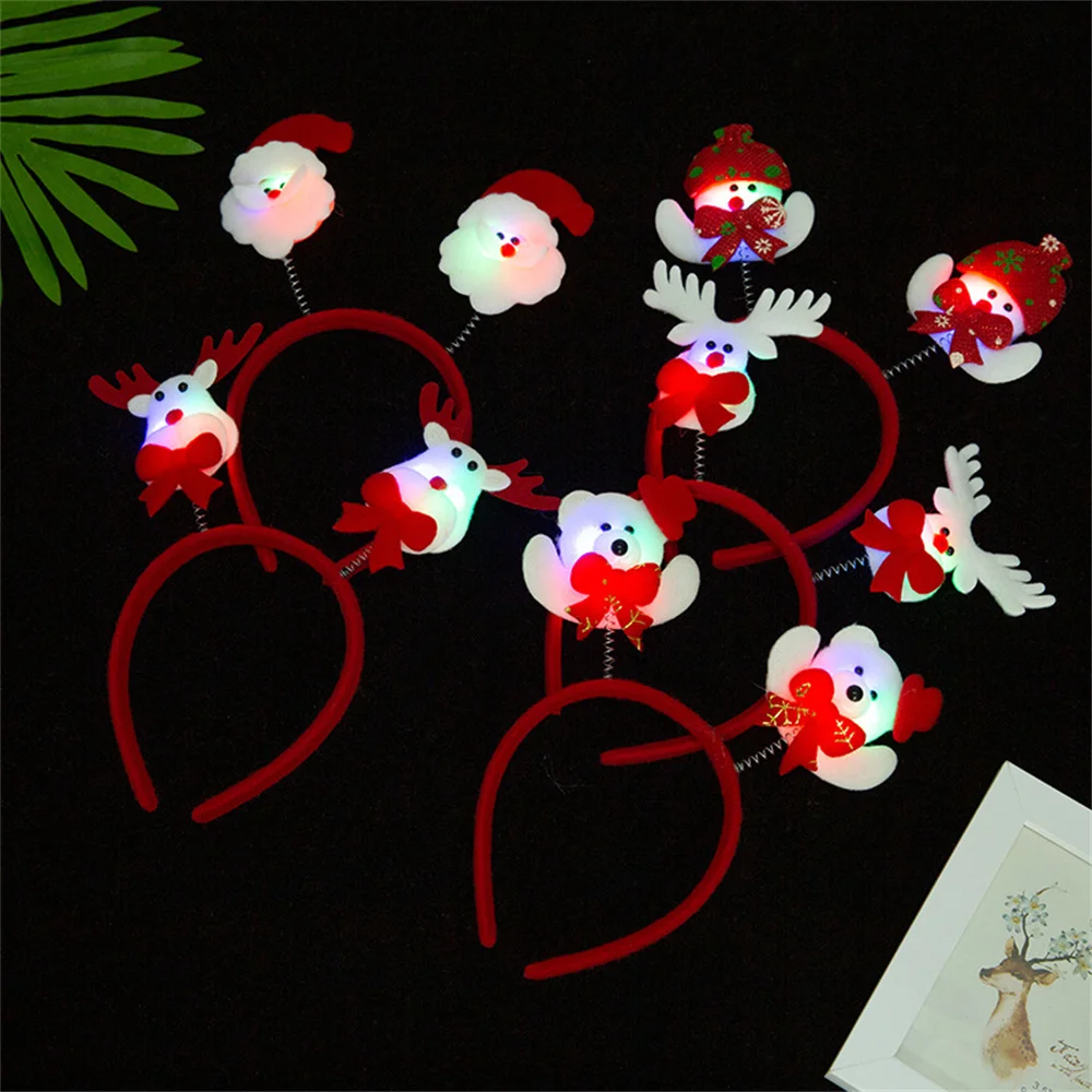 Christmas Hairband Led Light Santa Snowman Spring Hairband For Party Decorative Eyeglass Frames New Year Gift Hair Accessories