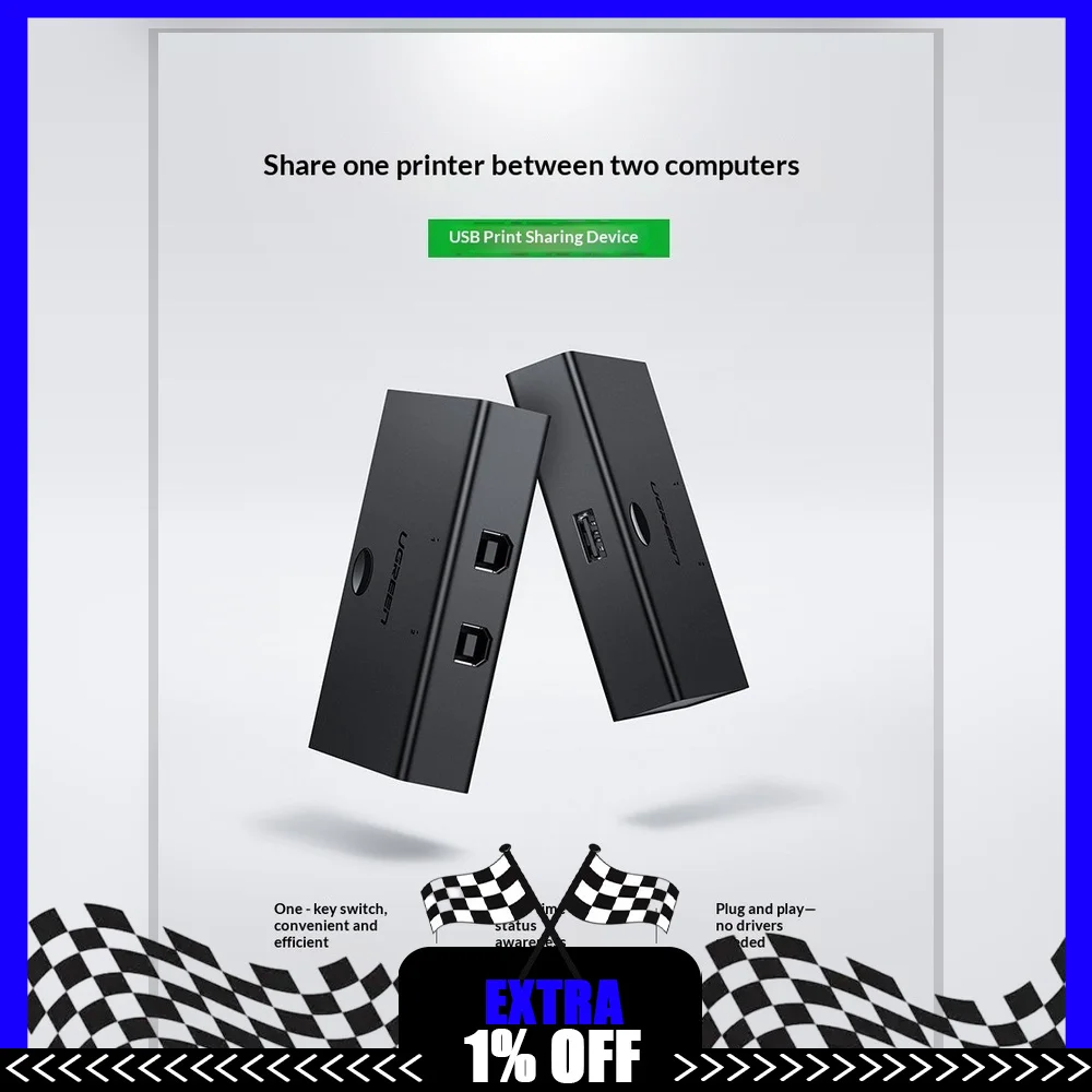 UGREEN 30345 US158 2 Port USB Printer Sharing Switch for Two Computers Share One Printer