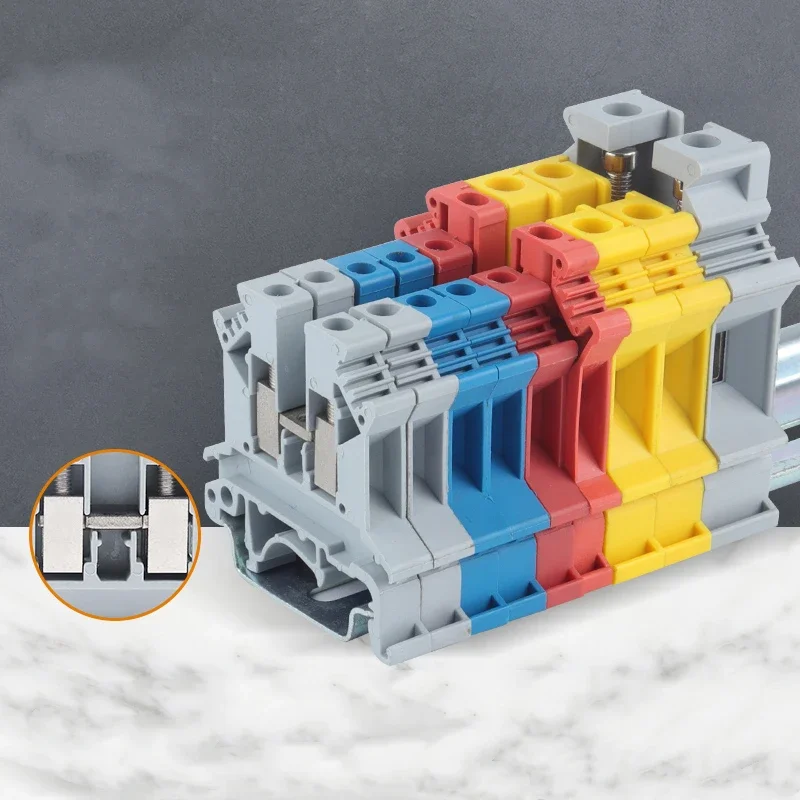 UK2.5b 2.5mm Square Copper Piece Flame Retardant Wiring Terminal UK3/5/6/10N Rail Type Voltage Terminal Block for Electrical Wir
