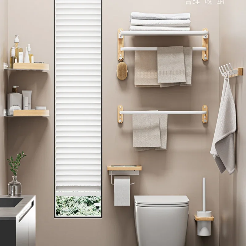 Beech towel rack no punch bathroom shelf toilet wall mounted washroom storage organizer bath towel holder bathroom accessories