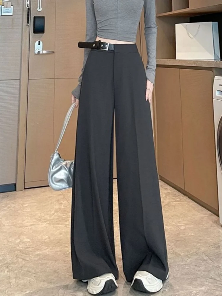 Hoge taille wijde pijpen pakbroek dames lente herfst losse draperie casual vloerlengte broek comfortabele rechte snit