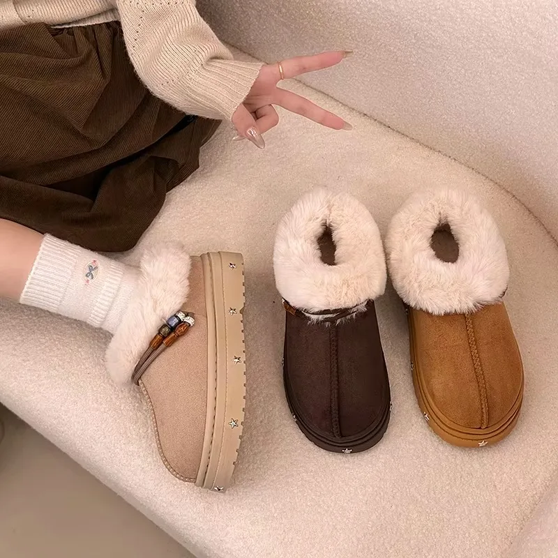 Women's Winter Boots with Pearls, Thick-soled, Non-slip, Indoor and Outdoor Use, with Fleece Lining for Added Warmth