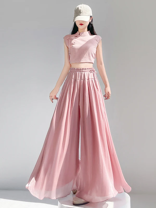 Authentic Summer 2026 Ice Silk Thin High Waist Slimming Skirt Pants Women's Casual Style Polyester Fiber Ladies' Premium Pants
