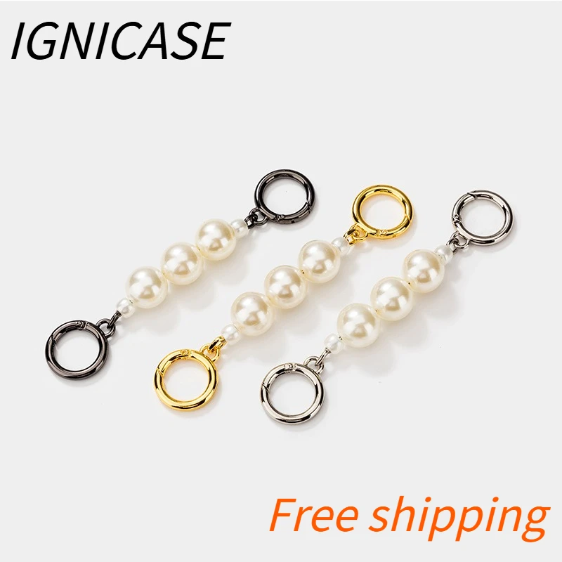 IGNICASE New Fashion Pendant One Shoulder Crossbody Chain Bag Personalized Round Buckle Pearl Extension Chain Tide Chain Strap