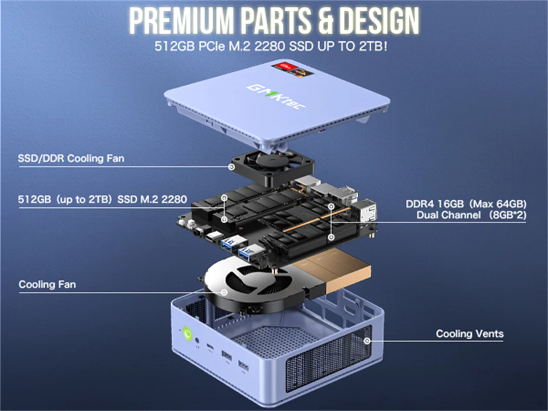 Gmktec m5 plus computador amd r7 5825u mini pc 8 núcleos 16/32gb ddr4 512gb/1tb ssd mini pc win 11 pro mini desktop pc