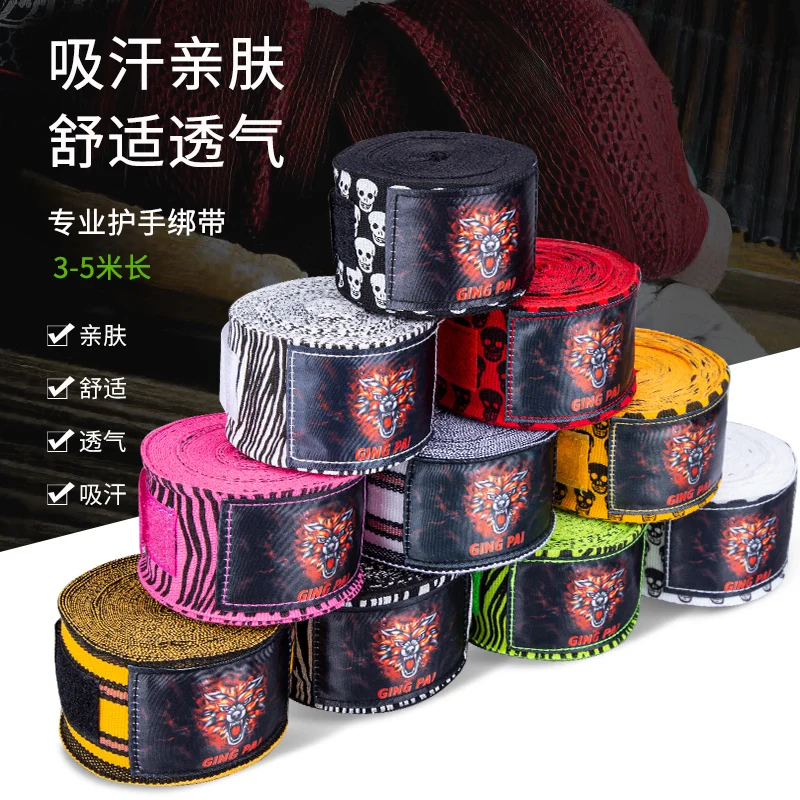 3/5M Boxing Hand Wraps Elastic Kickboxing Hand Wrap Breathable Muay Thai Hand Bandage Printing for Boxing Fitness Training