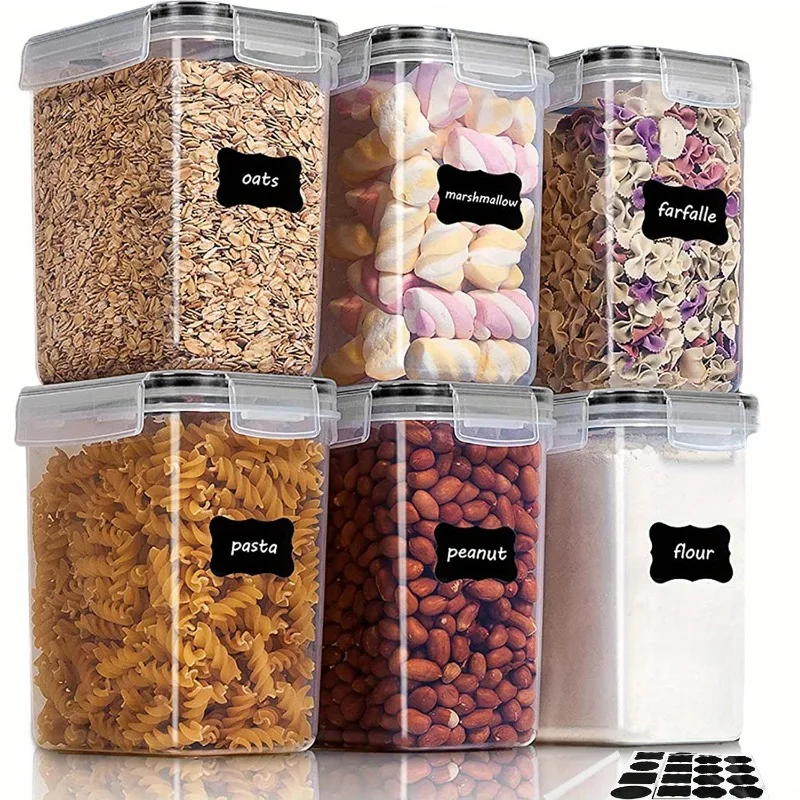 6Pcs Airtight Food Storage Containers Kitchen Pantry Storage Containers For Sugar, Flour And Baking Supplies Kitchen Accessories