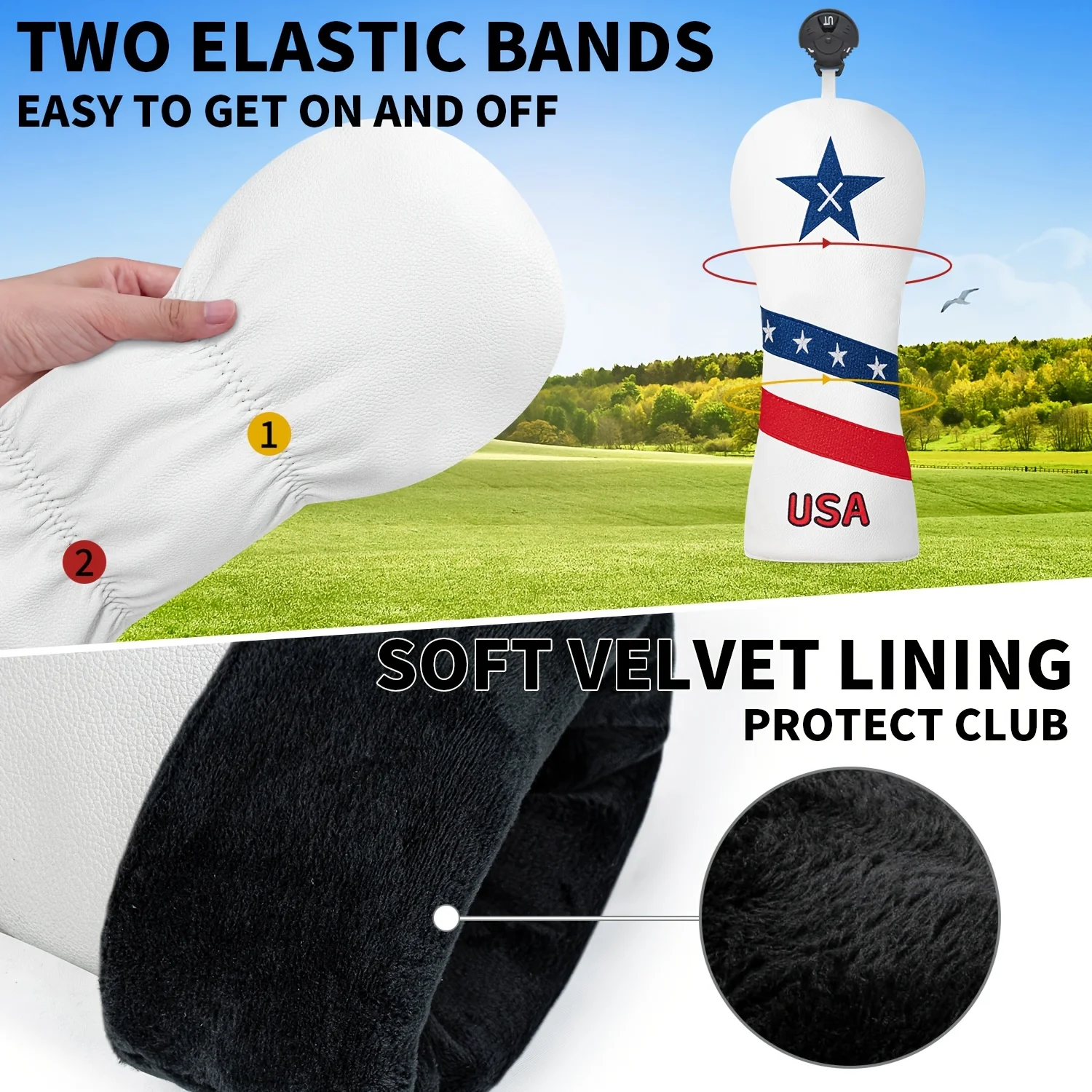 1pc/3pcs Driver/Fairway/Hybrid Golf Headcovers - Eagle And USA Elements Fun Design Style Golf Club Cover, image 3
