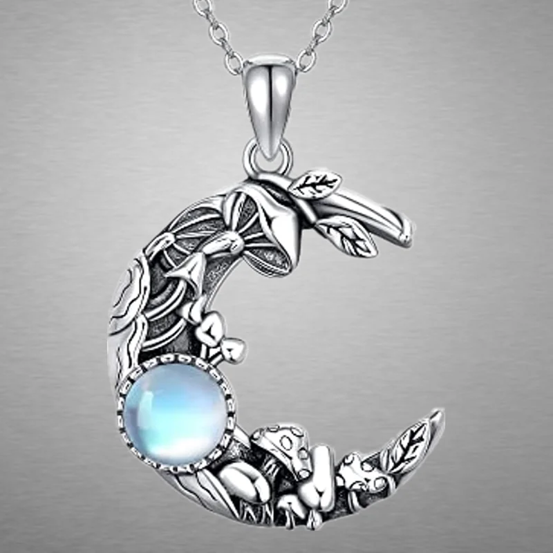 Fashion Bohemian Painting Oil Opal Moon Pendant Necklace Engagement Necklaces for Women Stainless Steel Accessories Party Gift