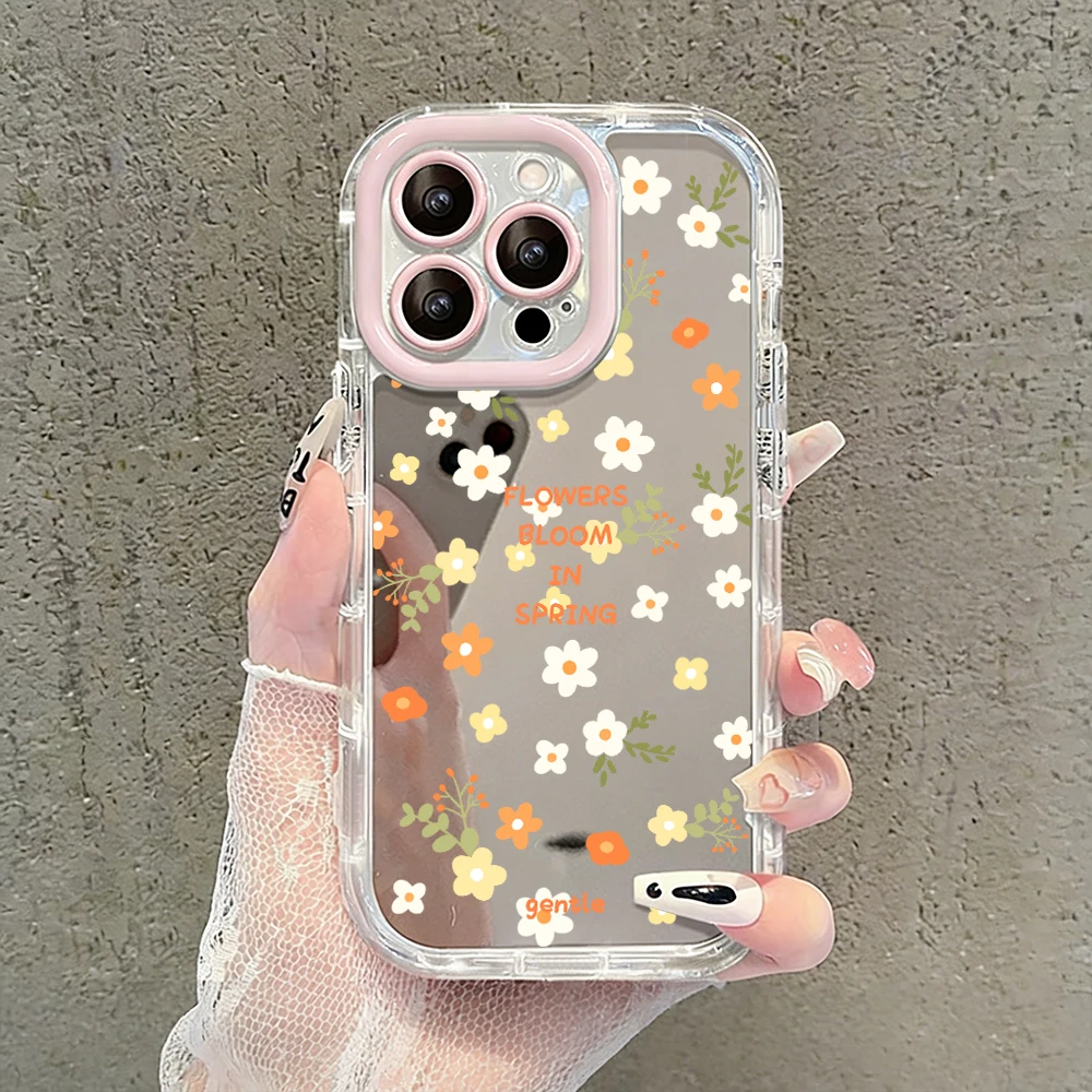 Niedliche Wildblumen- und Unkraut-Motiv Air Cushion Spiegel Handyhülle für iPhone 17 15 14 16 Pro Max 13 12 11 Pro XR XS 7 8 Plus 17Air Girl Cover – Detail 24