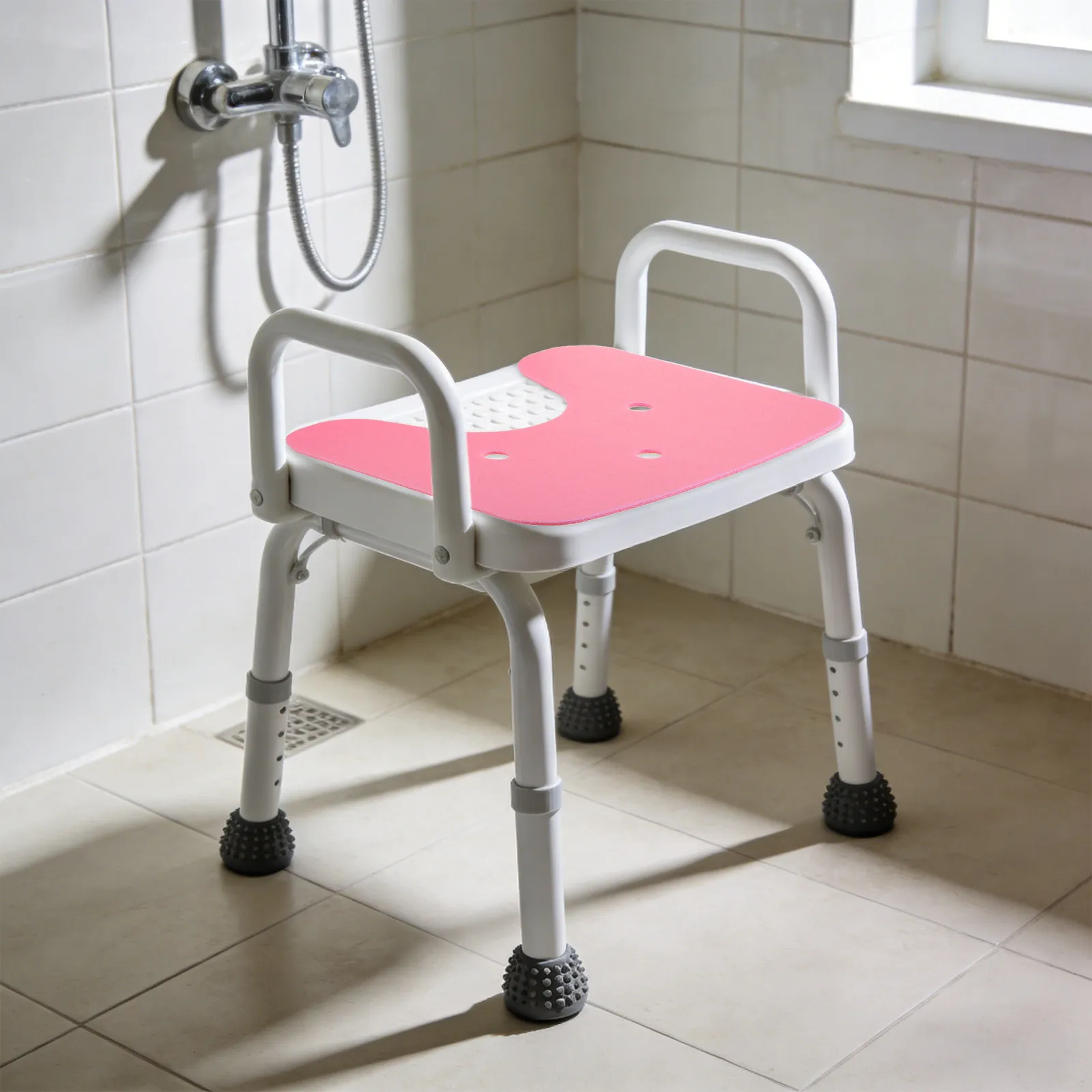 2Pcs Non Slip Shower Bench Cushion Soft Bathroom Seat Pad for Elderly Senior Handicap Shower Stool Mat Bathroom Bathtub Mat Pink