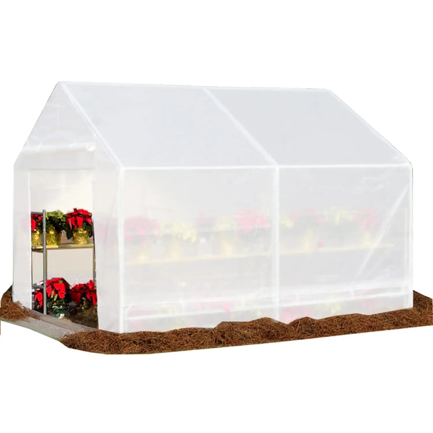 10 x 10 Ft Walk-in Greenhouse 1 3/8 Inch Steel Frame 6-Leg Opaque Cover Outdoor Plant Greenhouse for Garden Backyard