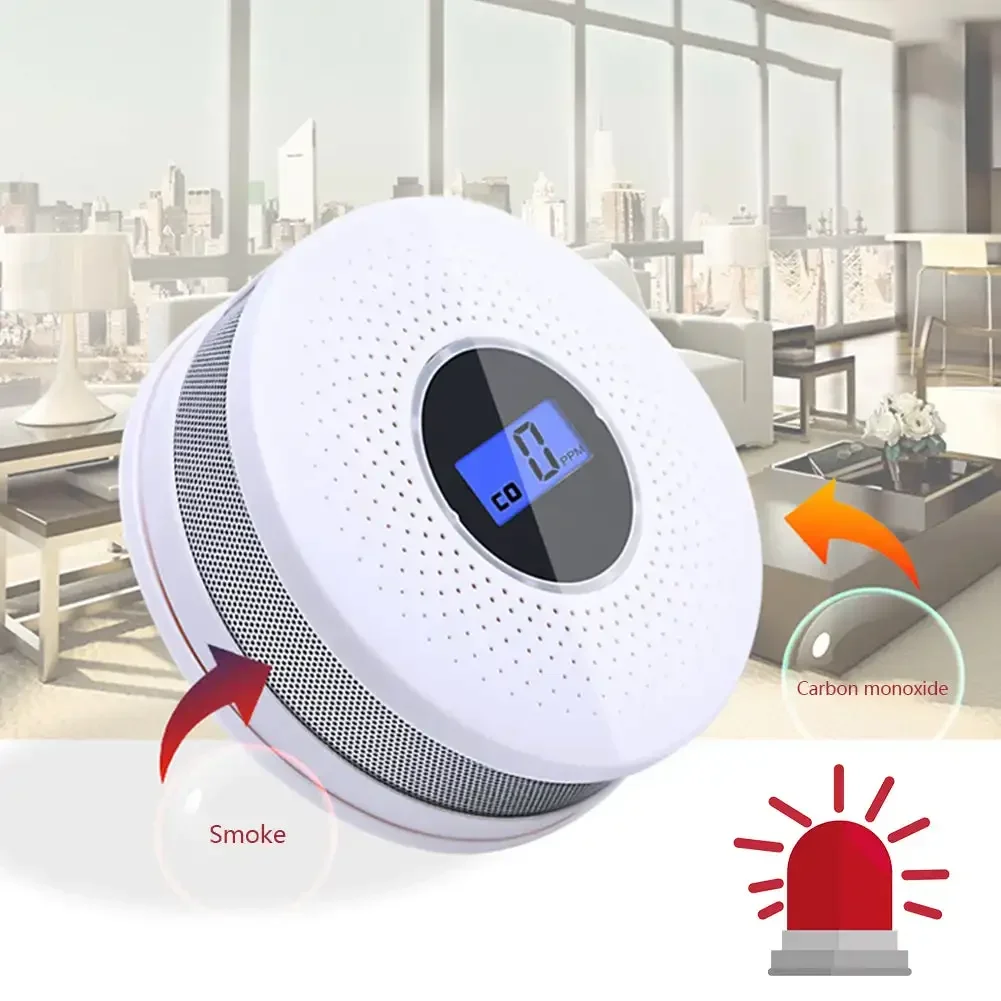 Poisoning Smoke & Carbon Monoxide Detector Combination Smoke CO Sensor Alarm with 3 Color LED Indicator Built in Siren Alert