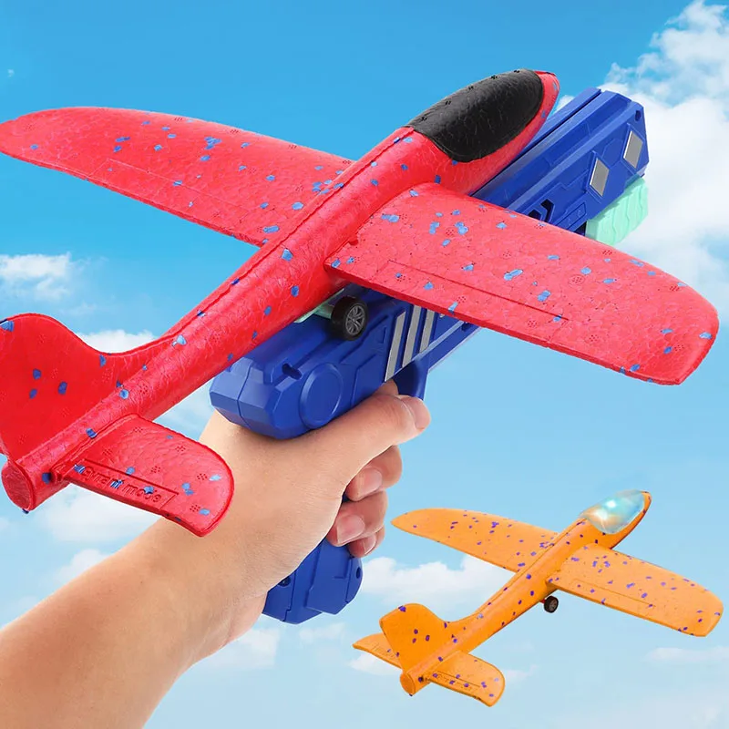 New Foam Plane Launcher Funny Catapult Glider Airplane Gun Toy Outdoor Shooting Game Birthday Gift for Children