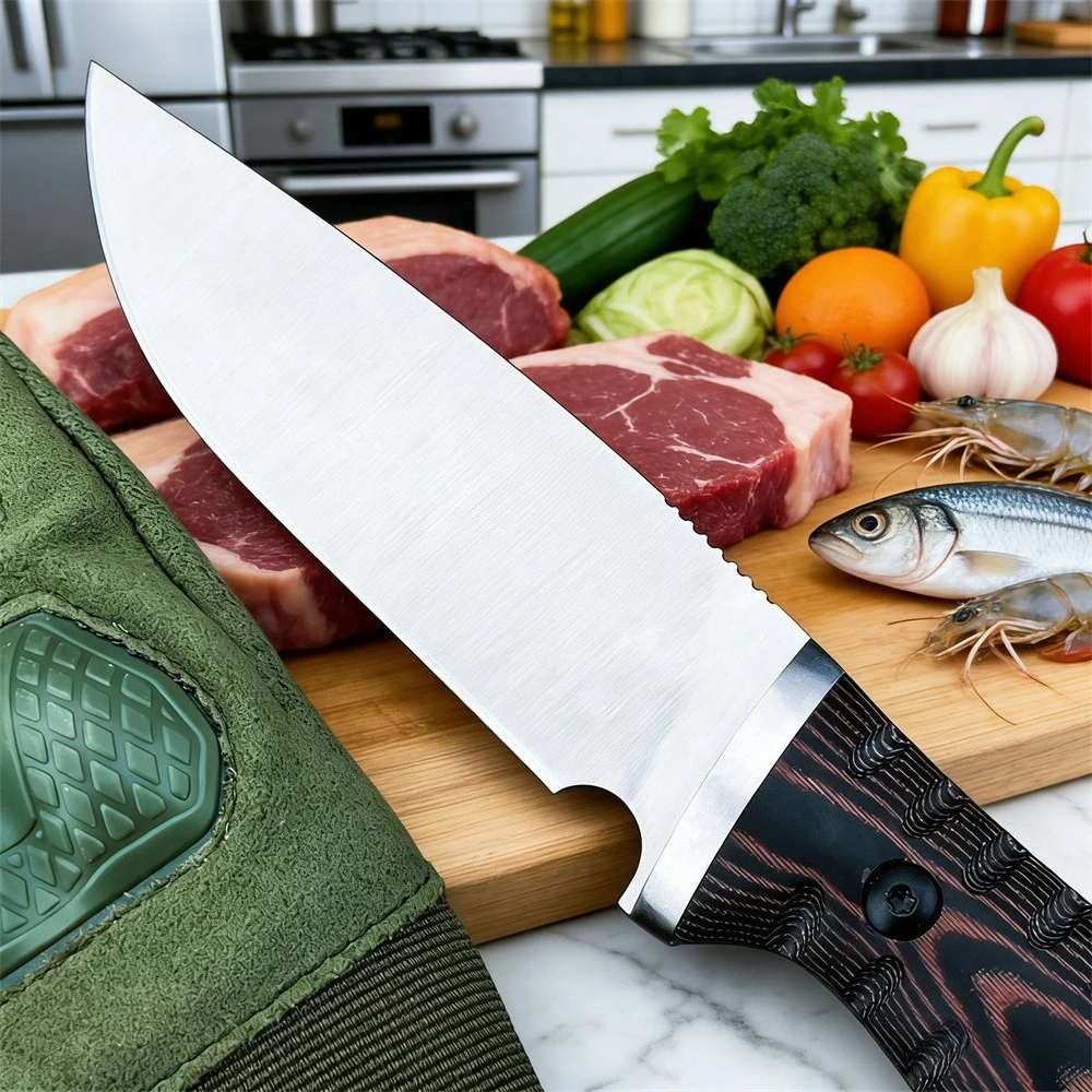 High Quality Fixed Blade Knife with Sheath D2 Steel Blade and G10 Handle Daily House Knife Kitchen Knife Cutting Meat Fish Tool