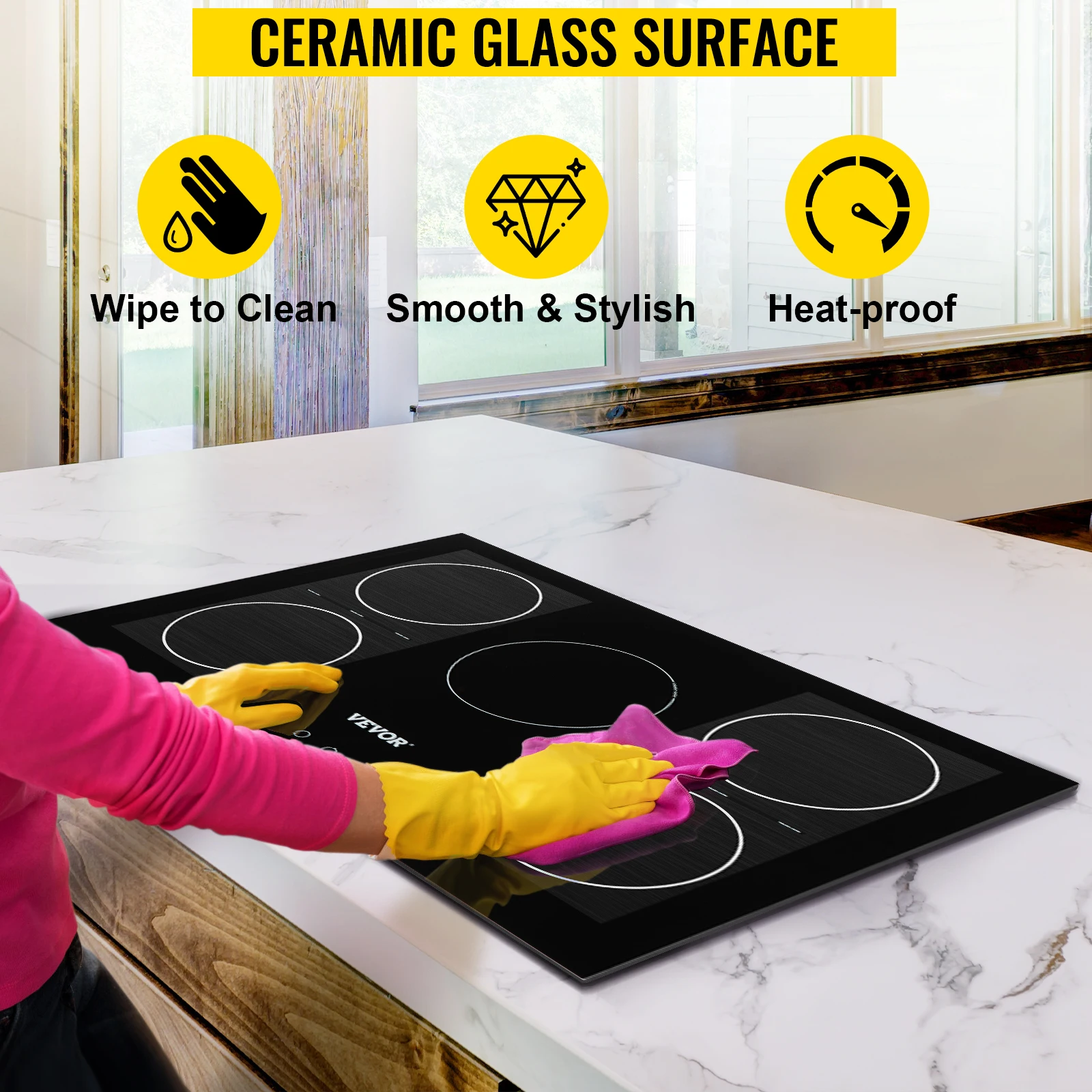 VEVOR-Plaque de cuisson magnétique à commande tactile, plaque chauffante électrique, plaque de cuisson à induction, cuisinière à capteur intégré, 2 brûleurs, 4/5 brûleurs