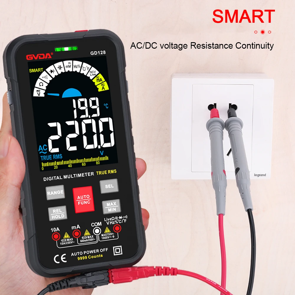 GVDA Multímetro Digital Inteligente Faixa Automática DMM Voltímetro True RMS DC AC Tensão Multimetro Multitester