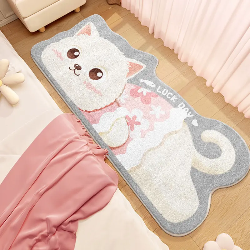 VIKAMA Cute Cat Rectangular Rug—Warm and Non-Slip, Perfect for Bedroom Entrances, Bedside, Hallways, and Home Accessories
