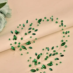 DZ244 Luxury Rhinestone Bride Headband Green Crystal Woman Headpiece Wedding Hair Accessories Pageant Headdress Party  Tiara
