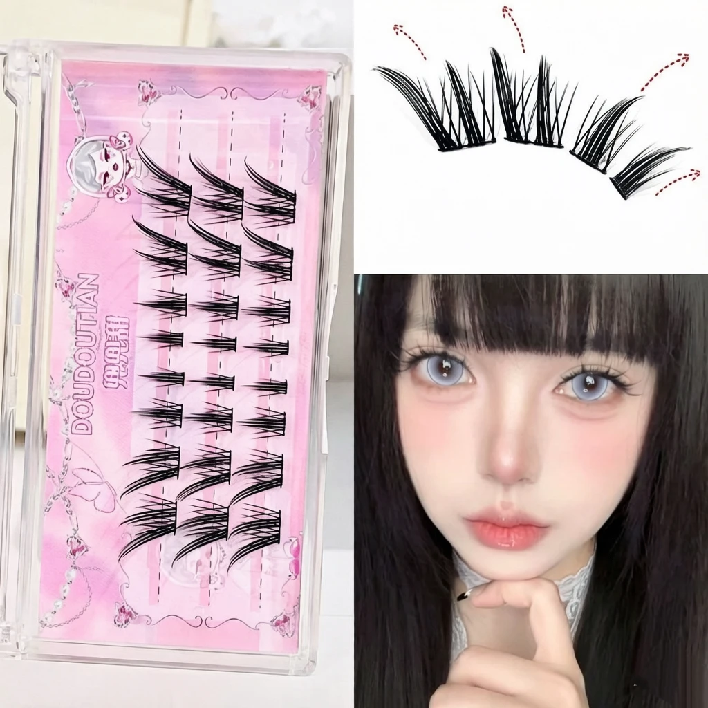 Doudoutian Fox Winged Cluster Lashes Thin Soft Band Cold Stylish Wispy Individual Lashes Enlarge Eyes Daily Makeup 7-12mm