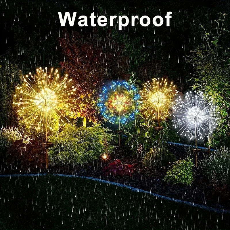 Led solar fogos de artifício luzes led jardim paisagens gramados ao ar livre à prova dwaterproof água luzes piso decorações festa natal lâmpadas