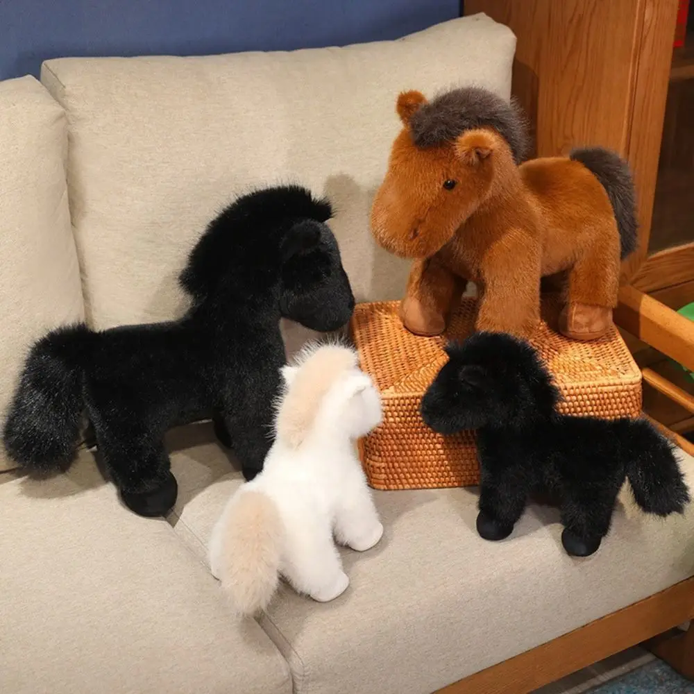 Plushie Horse Simulation Standing Foal Doll Stuffed Tail Fluffy Tail Horse Toys Soft Lovely Cartoon Horse Stuffed Gift