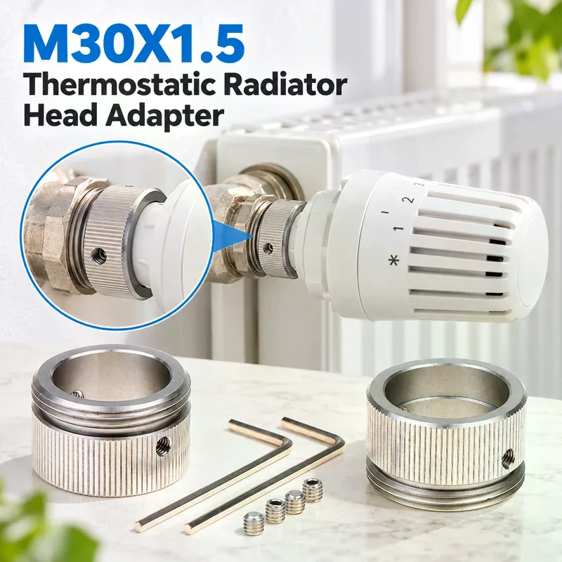 Heating Radiator Thermostat Valve Head 1/2 Pack with Fixing Strips M30 X 1.5 Adapter for Home HVAC Maintenance