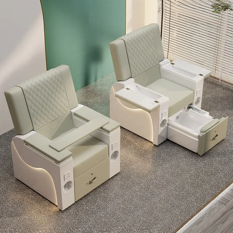 Nail Salon Reclining Foot Spa Massage Manicure Pedicure Chairs With Light Surfing Ceramic Basin Whirlpool Discharge Pump