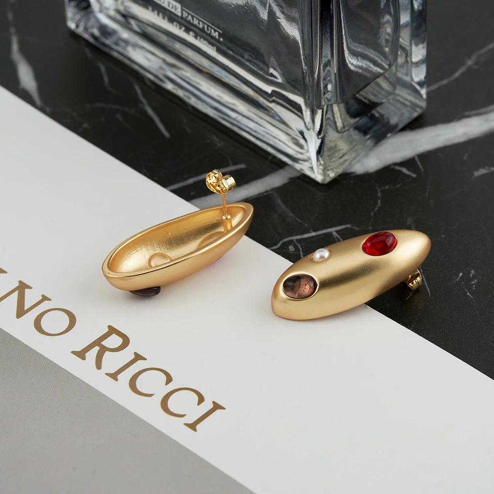 

ENFASHION Aretes De Mujer Oval Stud Earrings For Women's 18K Gold Plated In Earings Fashion Jewelry Travel Cocktail E241650