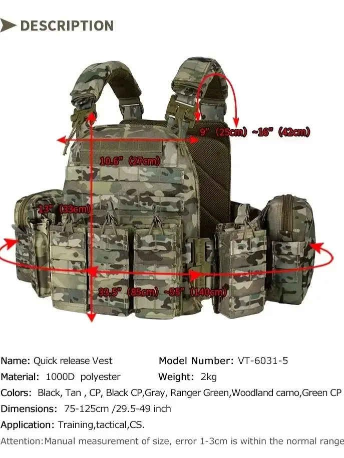 YAKEDA Tactical Vest 6094 Fast Detachable Light Laser Cut Outdoor Hunting Black Gear Carry Vest of High Quality