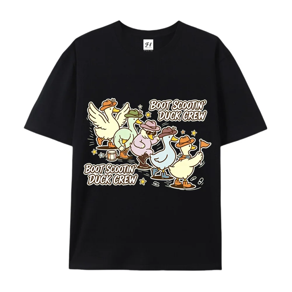 Boot Scootin Duck Crew Graphic T Shirt Men Funny Cowboy Ducks Western Country Short Sleeve Casual Cotton Tee ﻿