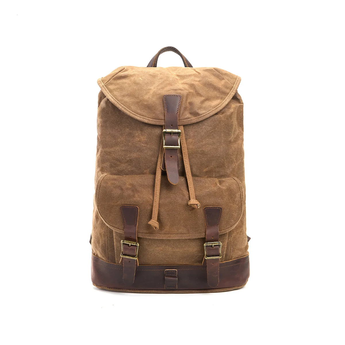 Unisex Retro Drawstring Backpack Custom Logo Support Oil Wax Canvas Material Men's Fashion Outdoor Travel Shoulder Bag