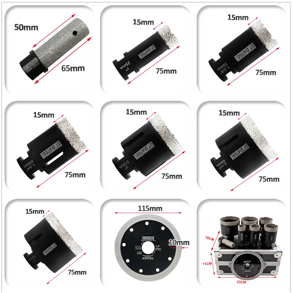 DT-DIATOOL-Diamond Drilling Bits, for Tile, Porcelain, Granite, Milling Cutters, Ceramic Core Holes, Cutting Disc, 8Pcs per Box