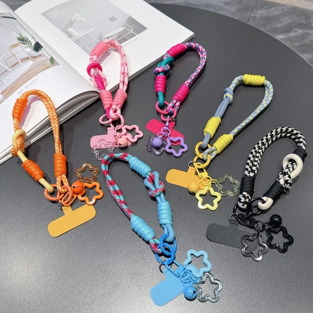 

[Longsheng] ins style short contrasting color braided mobile phone case lanyard universal mobile phone keychain ccd braided